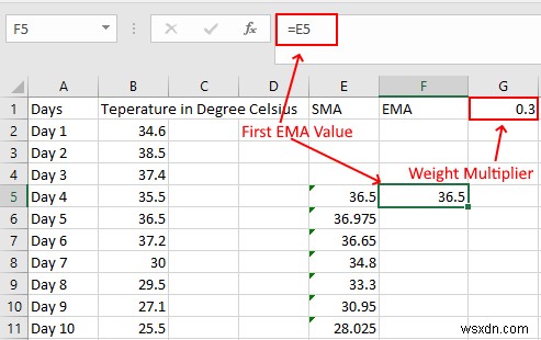 Excelで単純、加重、および指数移動平均を計算する方法 