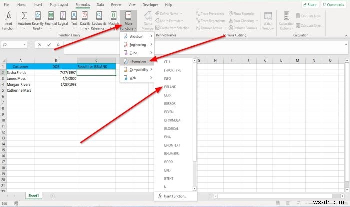 MicrosoftExcelでISBLANK関数を使用する方法 