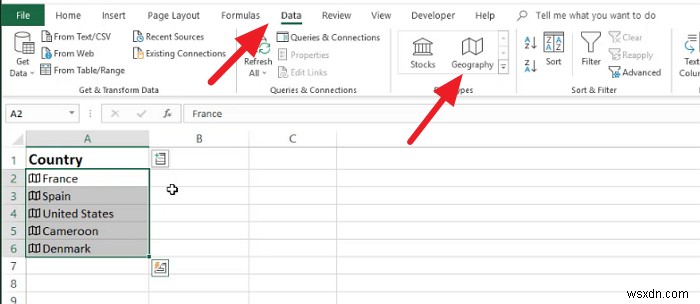 MicrosoftExcelで地理データ機能を使用する方法 