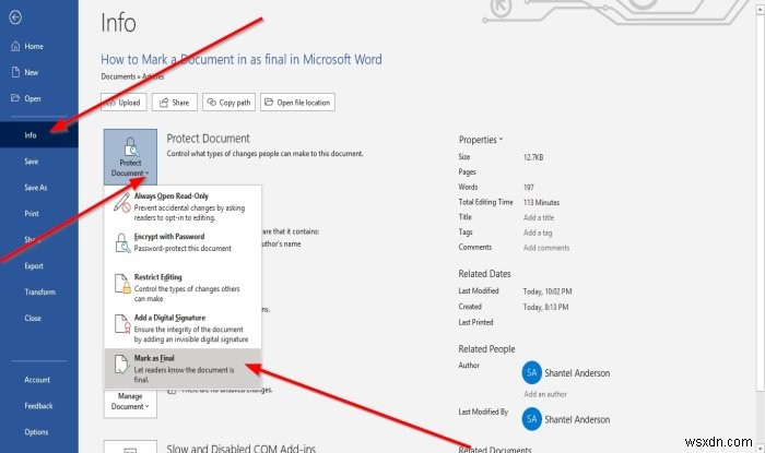 MicrosoftWordでドキュメントを最終版としてマークする方法 