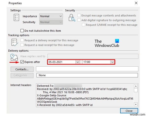 Outlookの電子メールに有効期限を追加する方法 