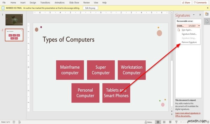 PowerPointプレゼンテーションでデジタル署名を添付または削除する方法 