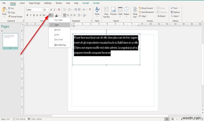 Microsoft Publisherの文字、線、または段落の間隔ツールを使用して間隔を変更する方法 