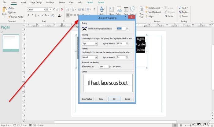 Microsoft Publisherの文字、線、または段落の間隔ツールを使用して間隔を変更する方法 