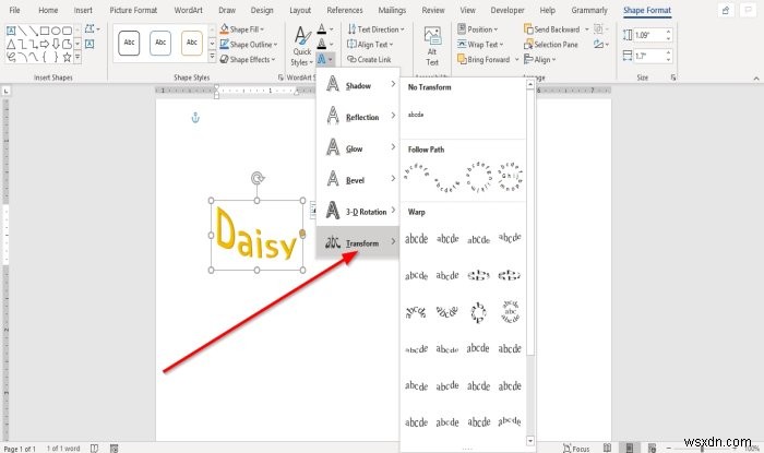 MicrosoftOfficeのWordArtにテキスト効果を追加する方法 