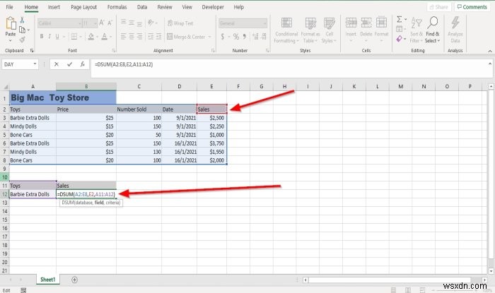 MicrosoftExcelでDSUM関数を使用する方法 