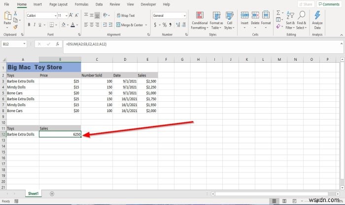 MicrosoftExcelでDSUM関数を使用する方法 