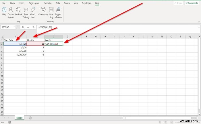 ExcelでEDATEおよびEOMONTH関数を使用する方法 