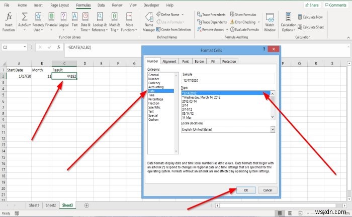 ExcelでEDATEおよびEOMONTH関数を使用する方法 