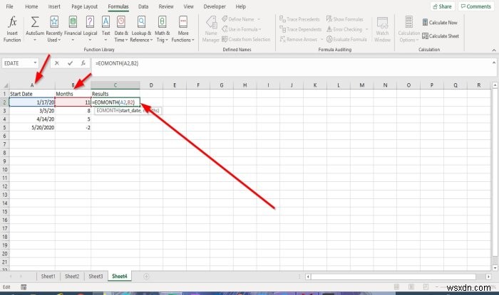 ExcelでEDATEおよびEOMONTH関数を使用する方法 