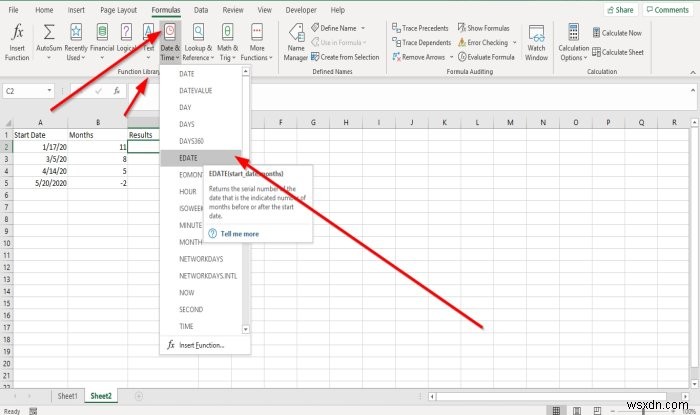 ExcelでEDATEおよびEOMONTH関数を使用する方法 