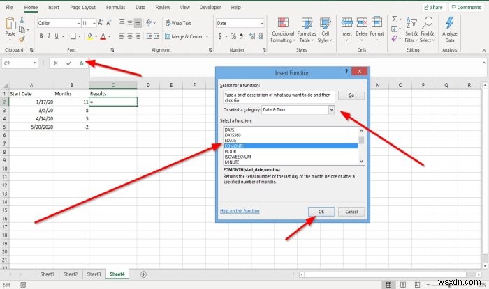 ExcelでEDATEおよびEOMONTH関数を使用する方法 