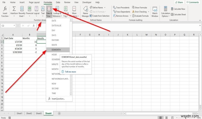 ExcelでEDATEおよびEOMONTH関数を使用する方法 