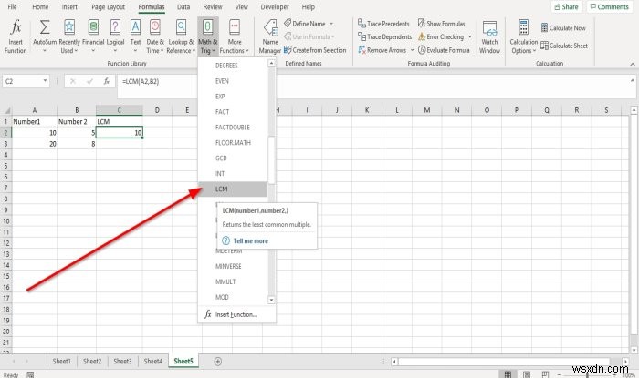 MicrosoftExcelでINTおよびLCM関数を使用する方法 