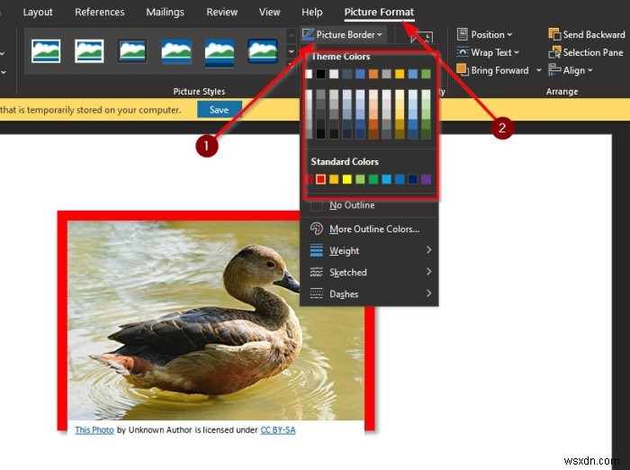 MicrosoftWordを使用して画像の周りにカラーフレームを追加する方法 
