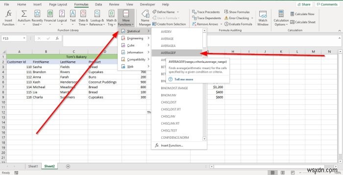 MicrosoftExcelでAVERAGEIFとAVERAGEIFSを使用する方法 