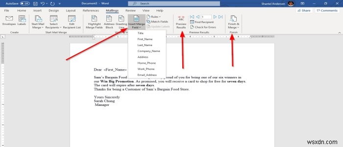 MicrosoftWordでレターにメールマージを使用する方法 