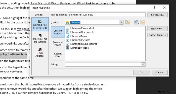 MicrosoftWordでハイパーリンクを追加および削除する方法 