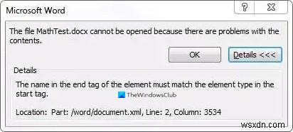 内容に問題があるため、ファイルを開くことができません 
