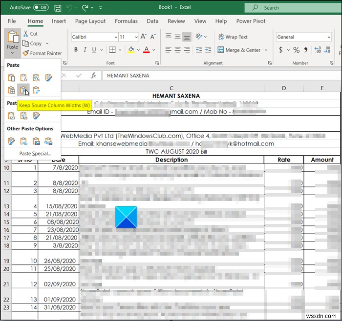 Excelでソースから別のスプレッドシートに列幅をコピーする方法 