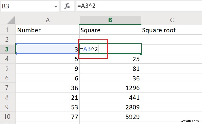 Excelで数値の平方根と平方根を見つける方法 