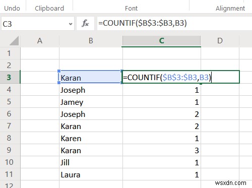 Excelの列の重複値をカウントする方法 