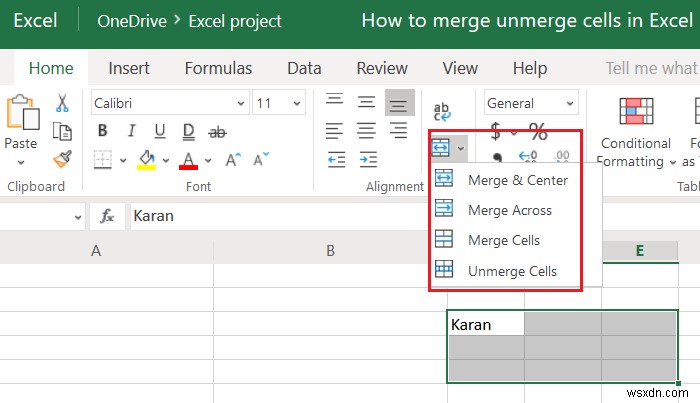 Excelでセルを結合および結合解除する方法 