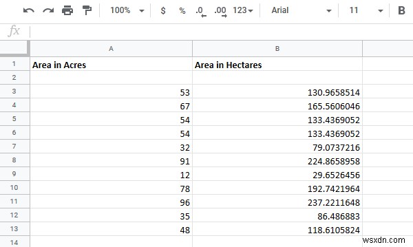 Excelでヘクタールとエーカーの間でセルを変換する方法 