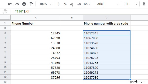 Excelで電話番号リストに国または市外局番を追加する方法 