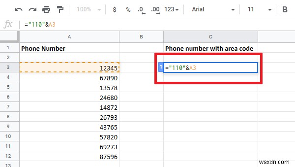 Excelで電話番号リストに国または市外局番を追加する方法 