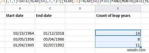 Excelで2つの日付間のうるう年数を計算する方法 