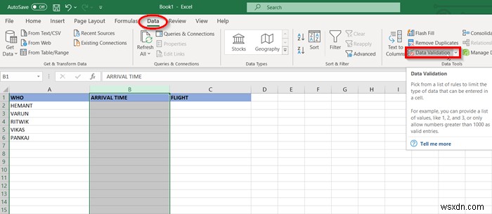 MicrosoftExcelのセルにデータ検証を適用する方法 