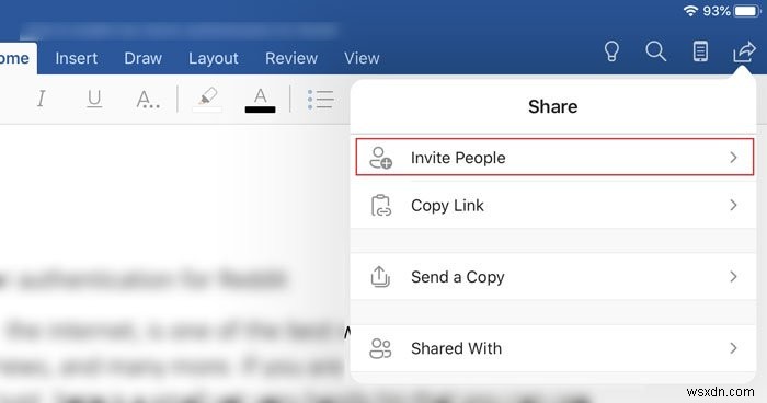 iPadでWord文書を編集するように誰かを招待する方法 
