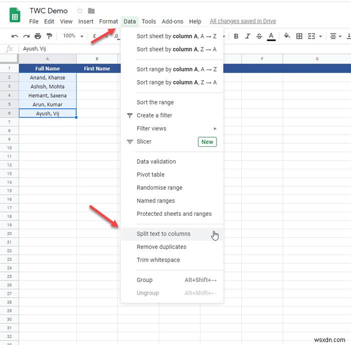ExcelとGoogleスプレッドシートでテキストを列に分割する方法 
