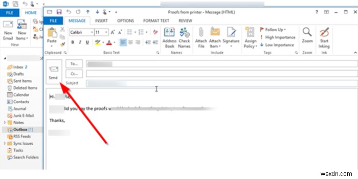 MicrosoftOutlookの送信トレイでスタックしている電子メールを送信する方法 