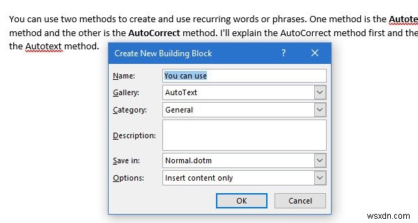 MicrosoftWordで使用する定型句を作成する方法 