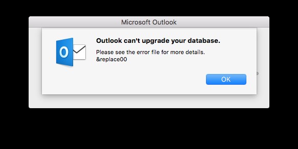 OutlookはmacOSでデータベースをアップグレードできません 