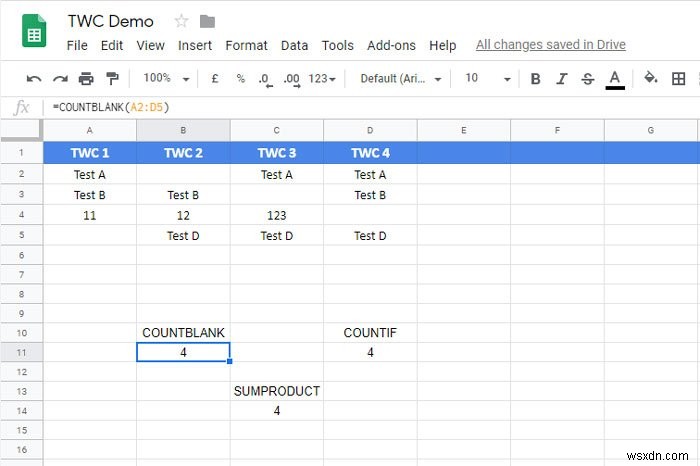 ExcelおよびGoogleスプレッドシートで空白または空のセルをカウントする方法 