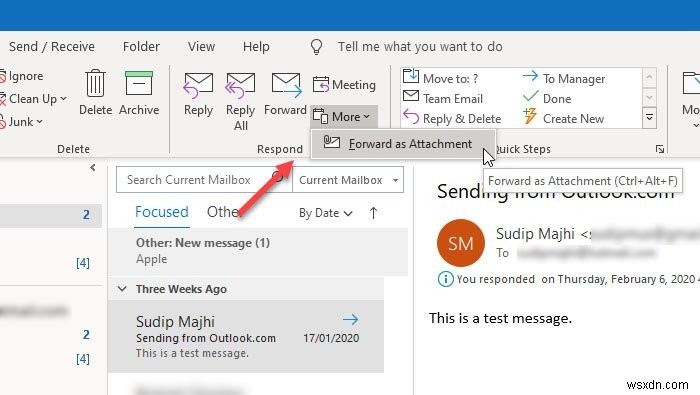 Outlookから添付ファイルとしてメールを転送する方法 
