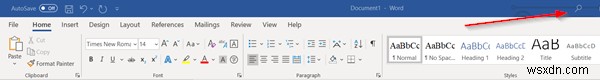 Office365タイトルバーの検索バーを非表示または最小化する方法 