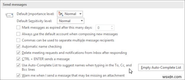Outlookのオートコンプリートリストから古いメールIDを削除する方法 