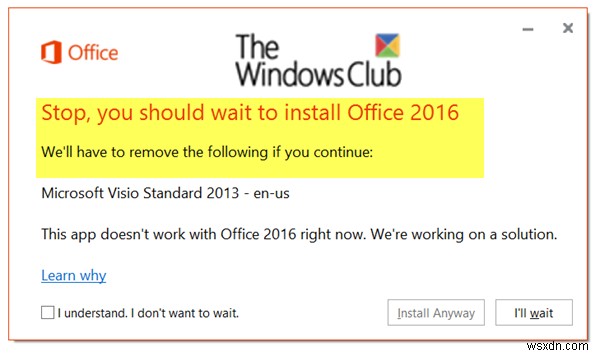 停止します。Windows10にOffice2016エラーをインストールするのを待つ必要があります 