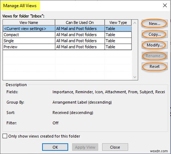 Microsoft Outlookで受信トレイビューを作成、変更、および管理する方法 