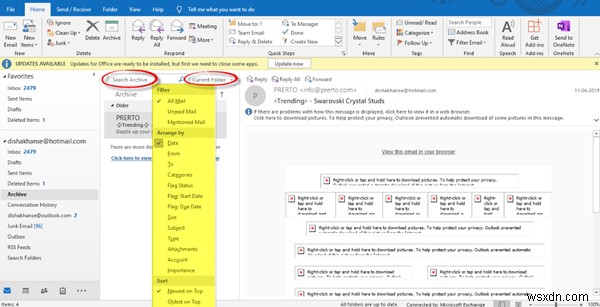 Outlookで電子メールをアーカイブしてアーカイブされた電子メールを取得する方法 