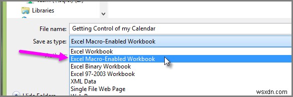 CalendarInsightsワークブックをExcelのデータと一緒に保存する方法 