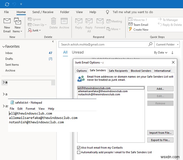 Outlookの安全な送信者リストに誰かを追加する方法 