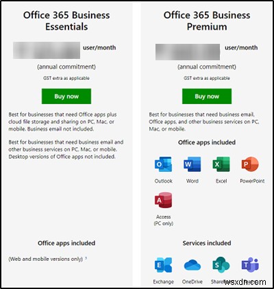 Microsoft 365プランの比較–ビジネスvsビジネスエッセンシャルvsビジネスプレミアム 