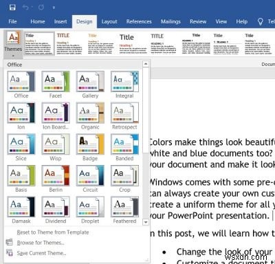 MicrosoftOfficeプログラムでドキュメントのテーマの色を変更する方法 