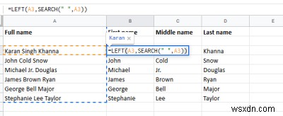 Excelで名前と名前を区切る方法 