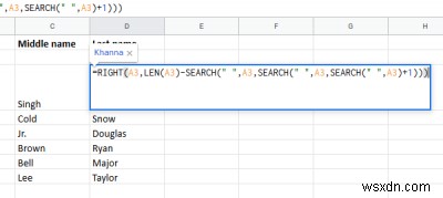 Excelで名前と名前を区切る方法 